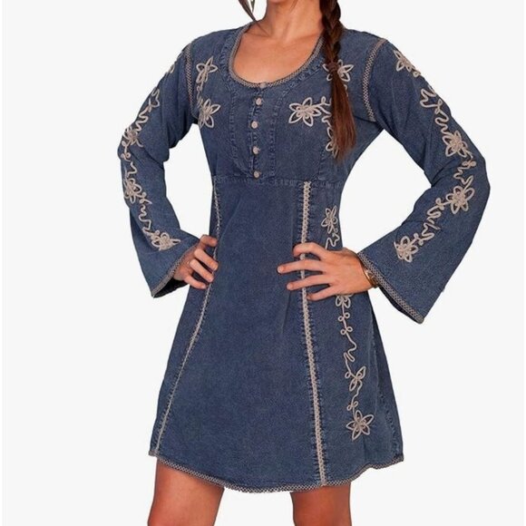 NWT Scully Cantina Collection Contrast Soutache Scoop Neck Dress Blue Size 2XL - Picture 1 of 8